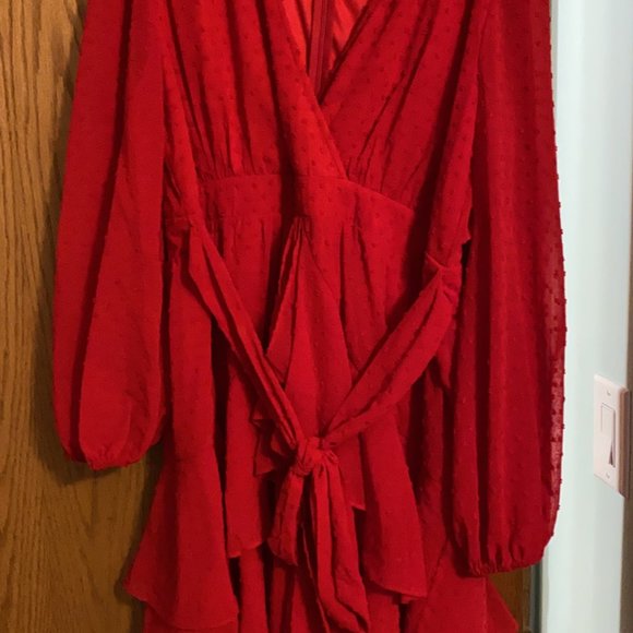 Boohoo Plus Ruffle Hem Dobby Mesh Skater Dress - Picture 2 of 3